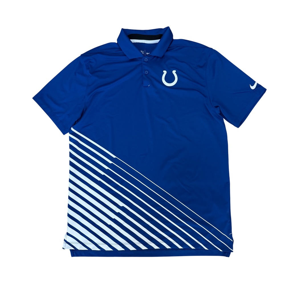 Nike Indianapolis Colts Dri-FIT Polo Shirt Mens Medium Blue White‎ Striped NFL